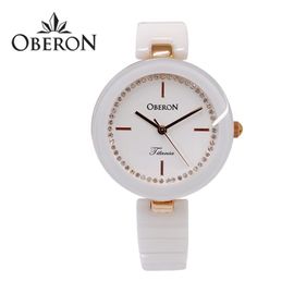 [OBERON] OB-309 RGWT _ Quartz Watch with Ceramic Strap, Women's Watch, Japanese Movement, Cubic point Dial design